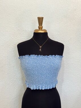 Hollister Light Blue Smocked Tube Crop Top